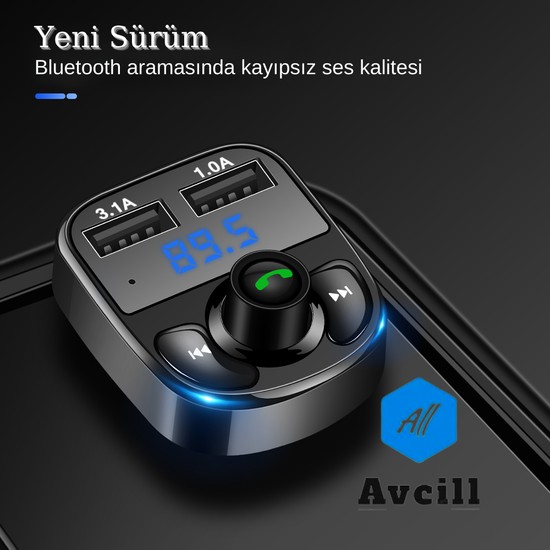 All Avcill Car X8 Araç Fm Transmitter 5.0 Bluetooth Araç Kiti USB Mp3 Sd Kart Çakmaklık Girişli Oto Müzik Çalar