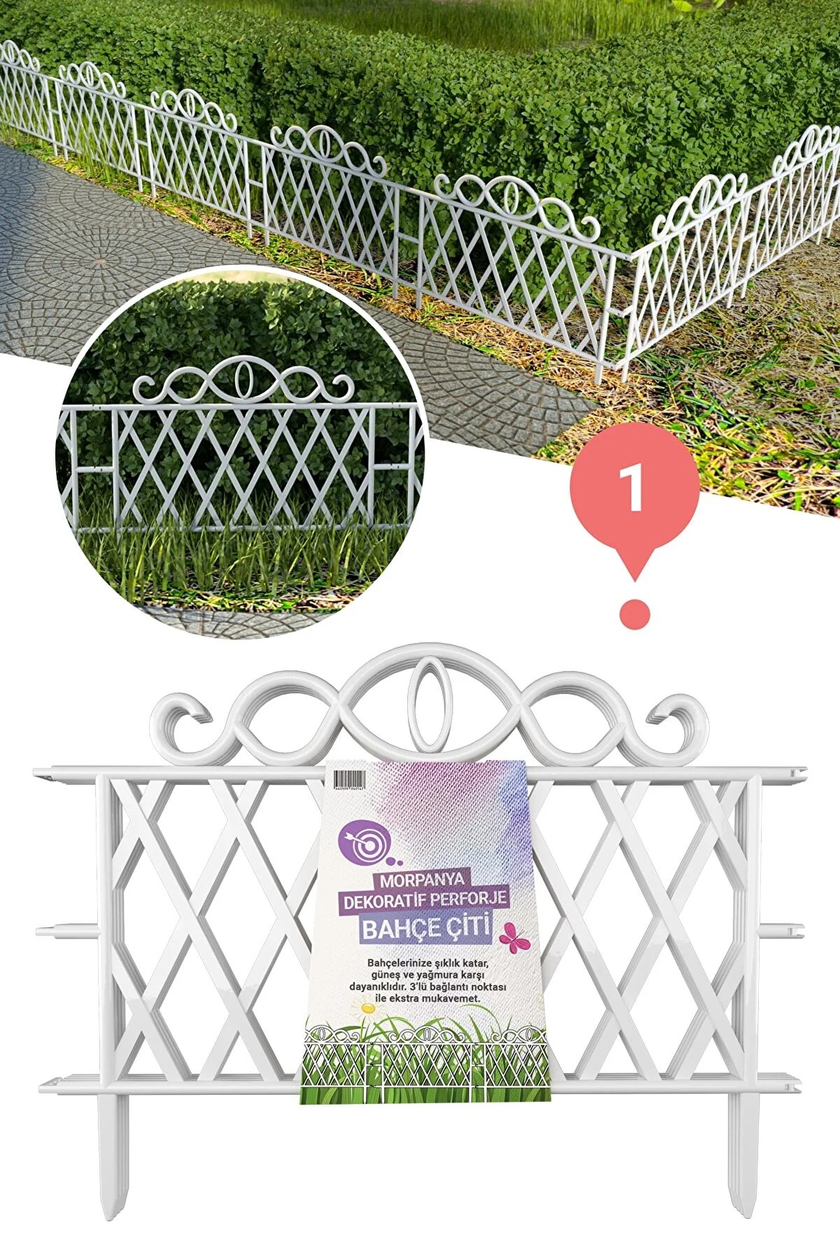 Morpanya Dekoratif Ferforje Bahçe Çiti Plastik Çit Çiçek Çiti Peyzaj Koruma Panel Çit 1 Adet 50cm Beyaz PFC01