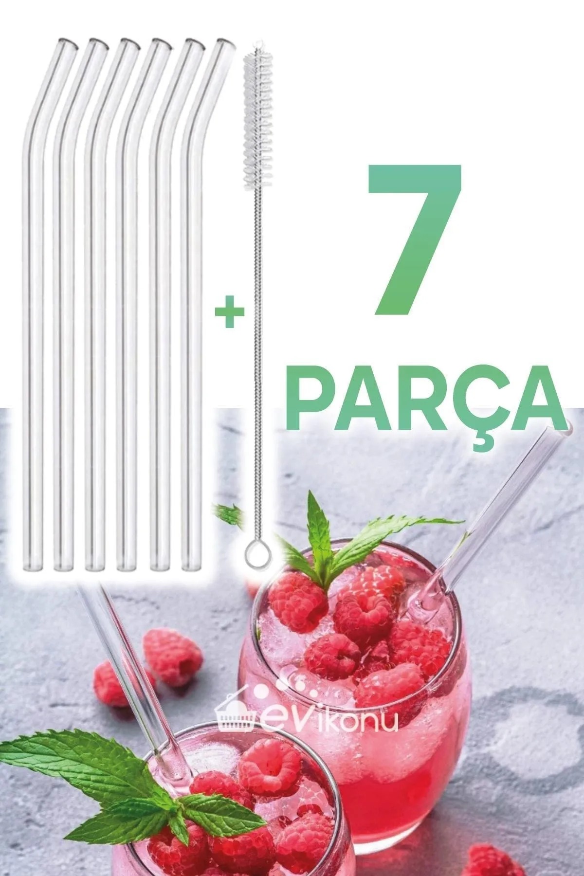 evikonu 6 Parça Şeffaf Cam Eğimli Pipet Ve Temizleme Fırçası Kokteyl Sunum Pipetleri Yıkanabilir PPT-210